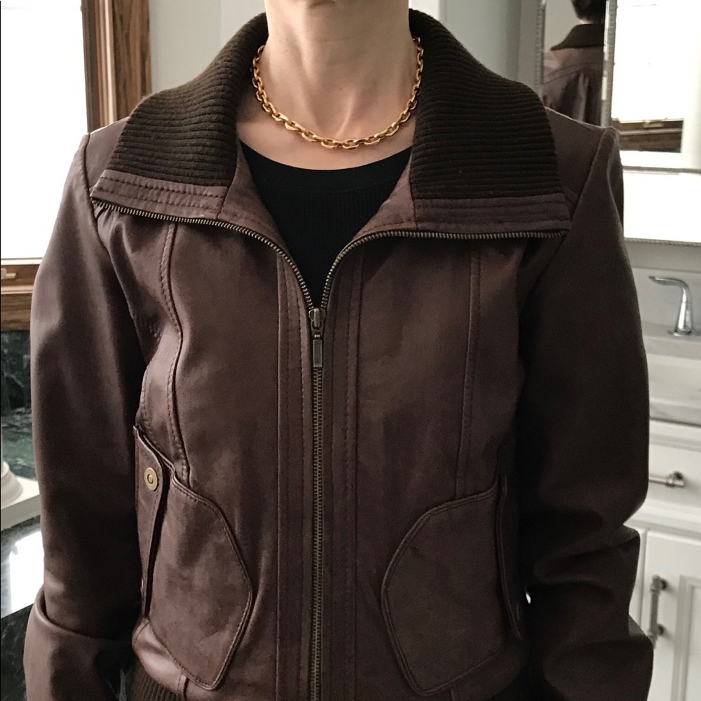 Mango distressed brown leather jacket Sz S EU 38.